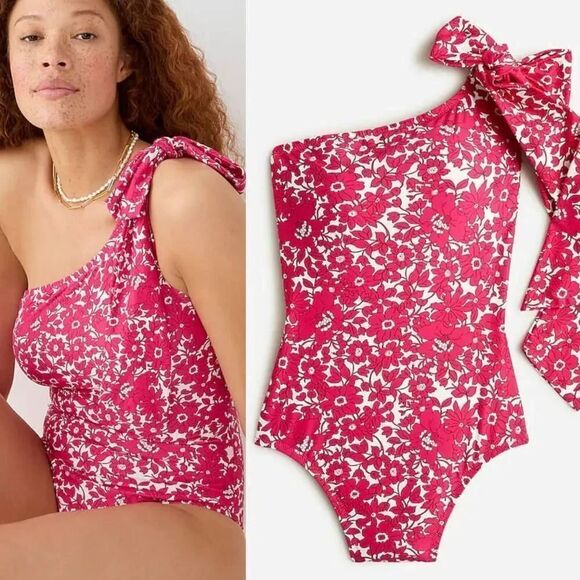 J. Crew Bow one-shoulder one-piece swimsuit in blushing meadow 8 NWT - Picture 2 of 10